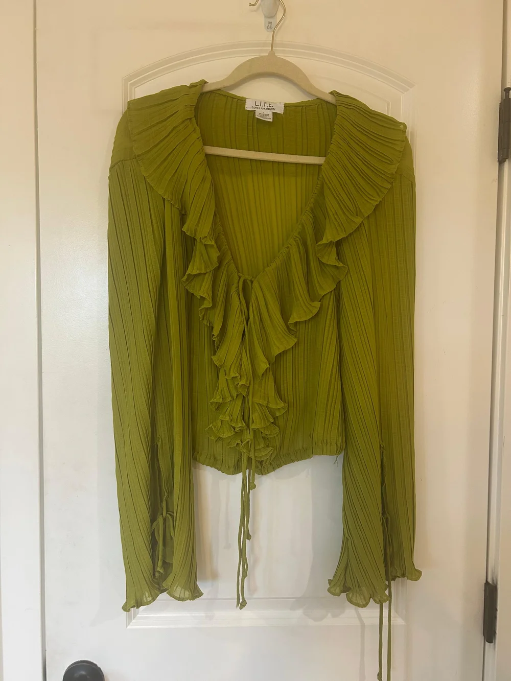Lime Green Ruffle Tie-Front Blouse - Picture 1 of 5